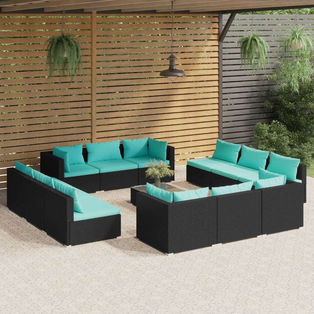 vidaXL Salon de jardin 13 pcs avec coussins résine tressée noir