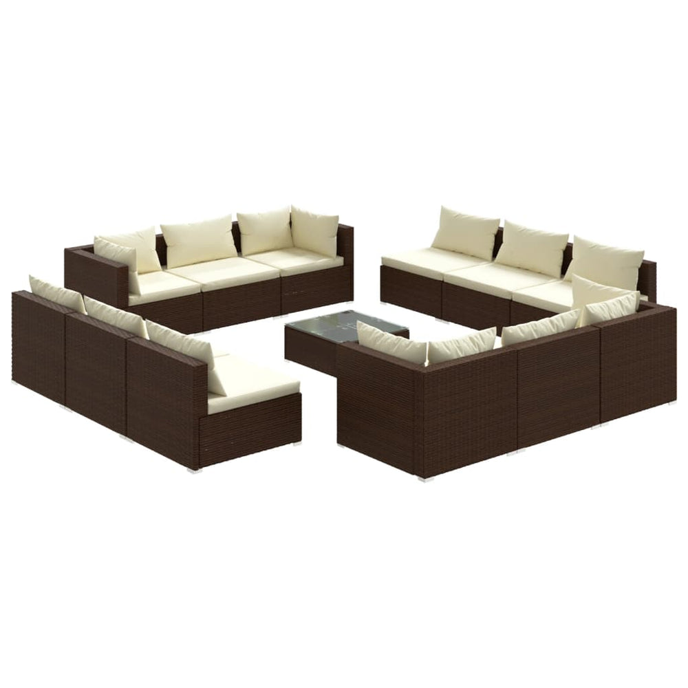 vidaXL Salon de jardin 13 pcs avec coussins résine tressée marron