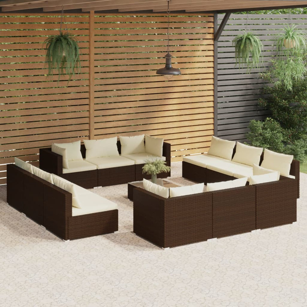 vidaXL Salon de jardin 13 pcs avec coussins résine tressée marron