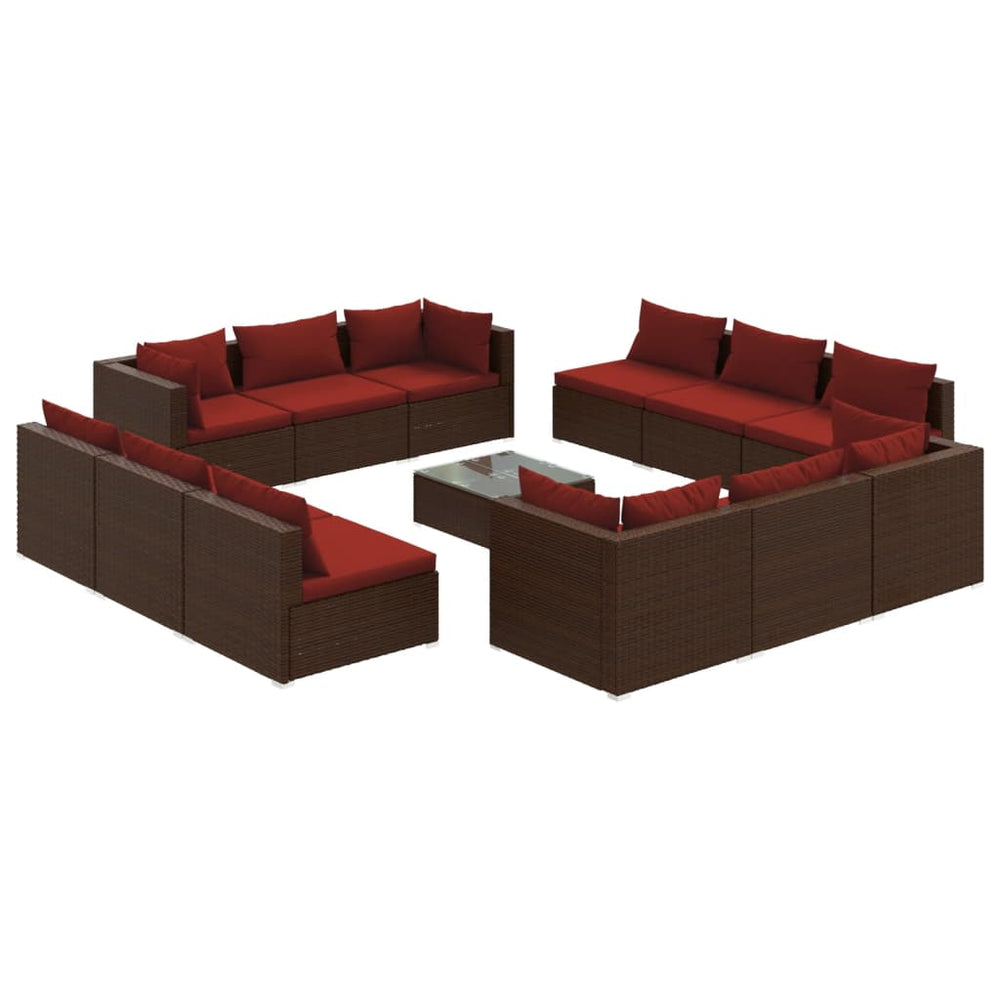 vidaXL Salon de jardin 13 pcs avec coussins résine tressée marron