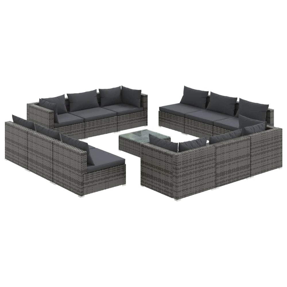 vidaXL Ensemble de jardin 13 pcs avec coussins en résine tressée gris