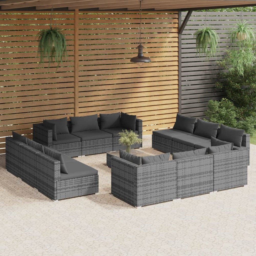 vidaXL Ensemble de jardin 13 pcs avec coussins en résine tressée gris