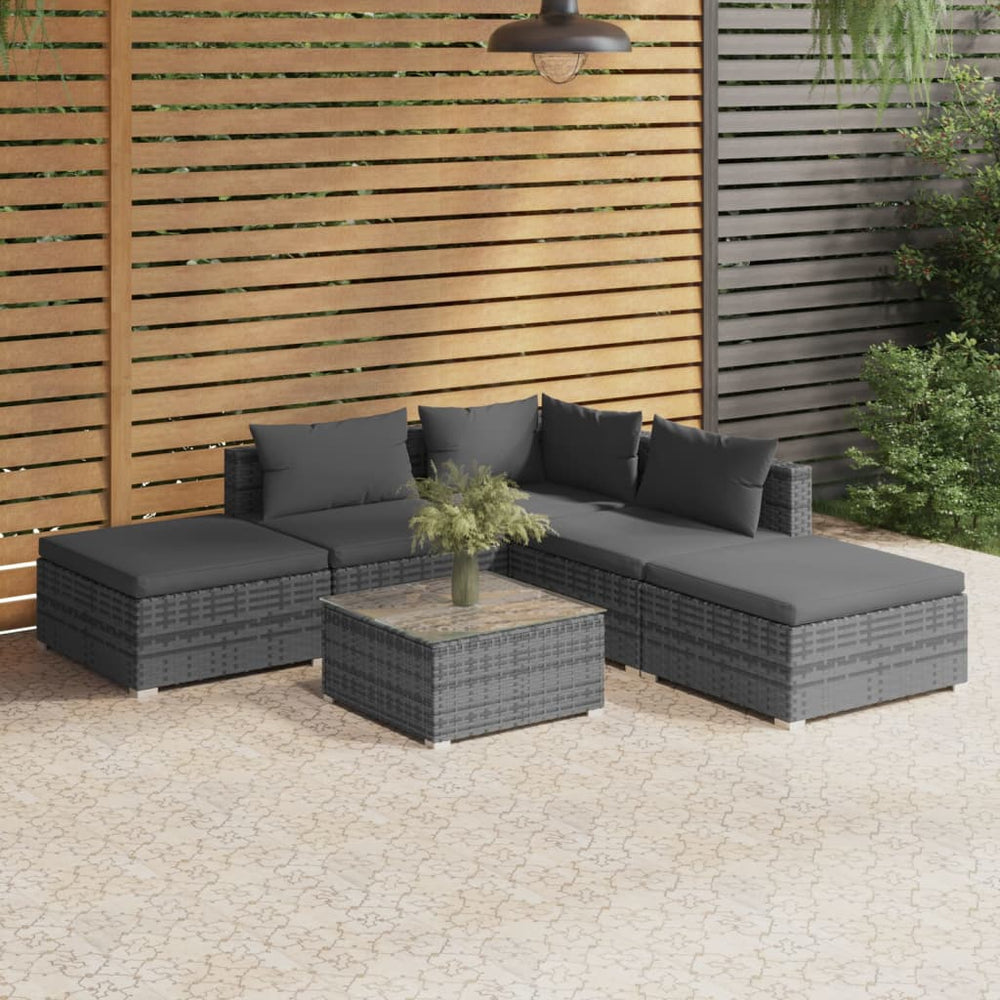 vidaXL Salon de jardin 6 pcs avec coussins résine tressée gris