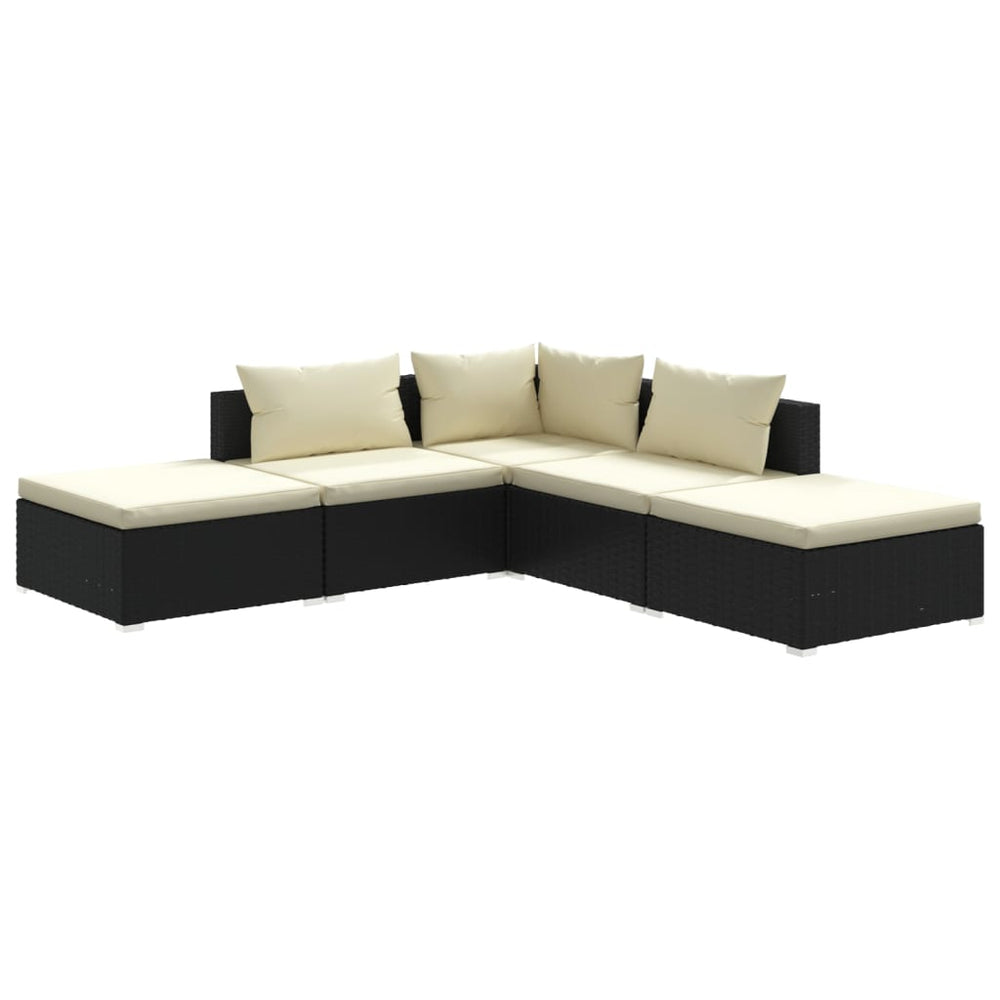 vidaXL Salon de jardin 5 pcs avec coussins résine tressée noir