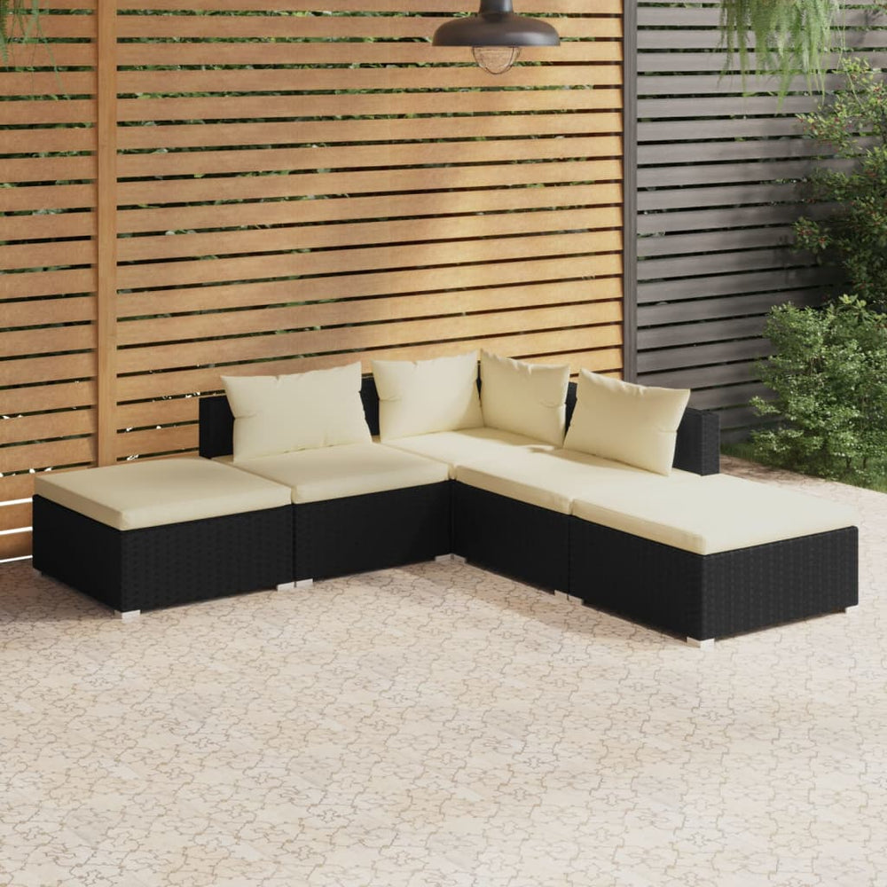 vidaXL Salon de jardin 5 pcs avec coussins résine tressée noir