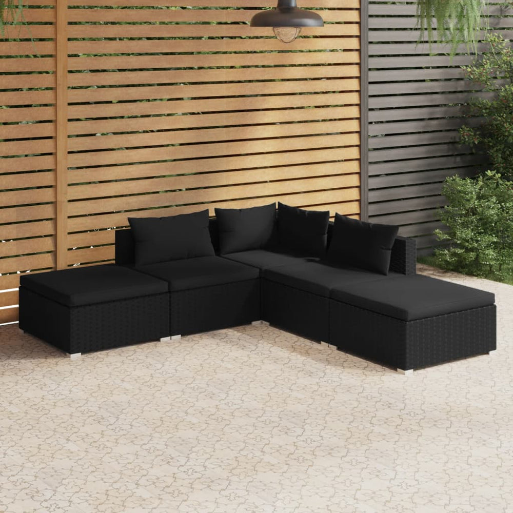 vidaXL Salon de jardin 5 pcs avec coussins résine tressée noir