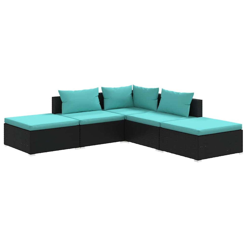 vidaXL Salon de jardin 5 pcs avec coussins résine tressée noir