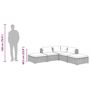 5-tlg. Garten-Lounge-Set mit Kissen Poly Rattan Schwarz