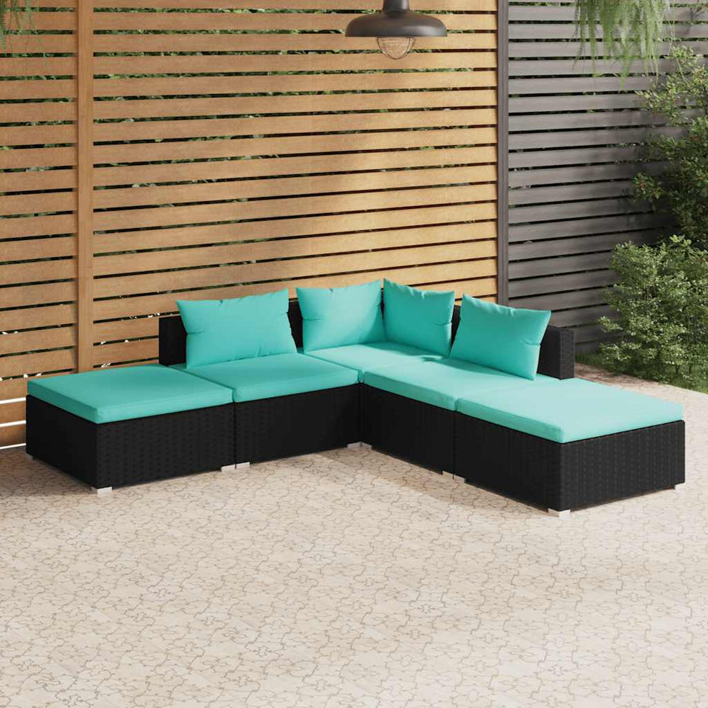vidaXL Salon de jardin 5 pcs avec coussins résine tressée noir