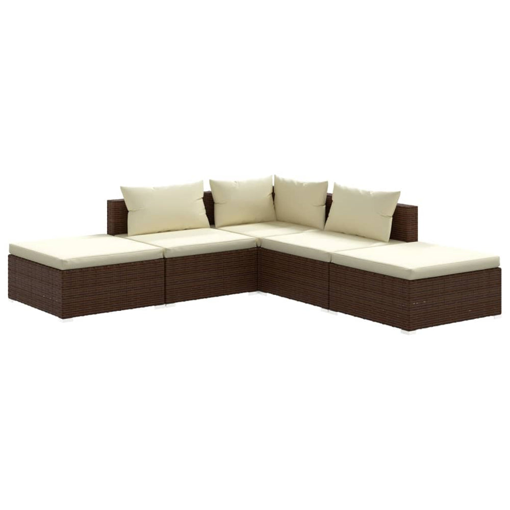 vidaXL Salon de jardin 5 pcs avec coussins résine tressée Marron