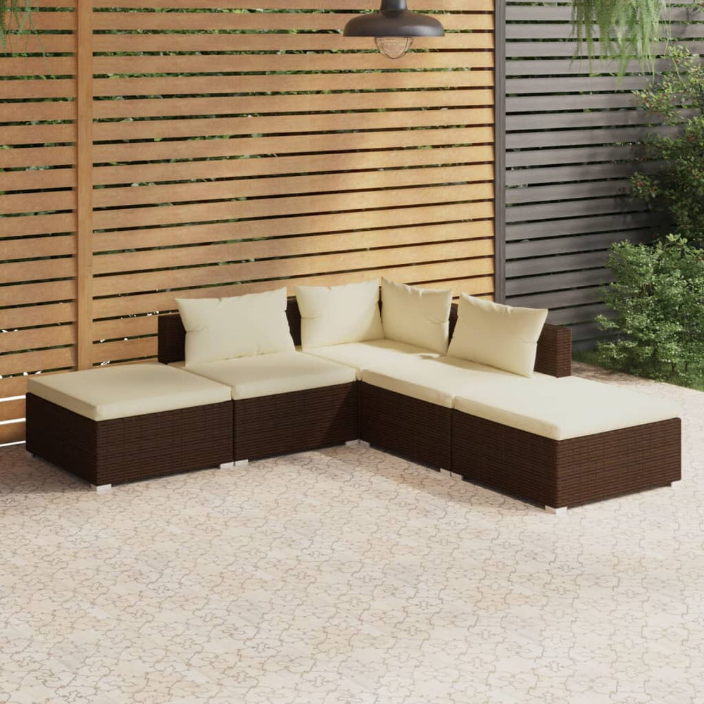 vidaXL Salon de jardin 5 pcs avec coussins résine tressée Marron