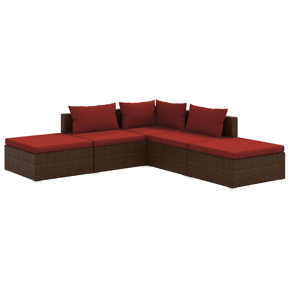 vidaXL Salon de jardin 5 pcs avec coussins résine tressée Marron
