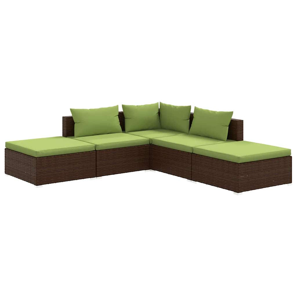 vidaXL Salon de jardin 5 pcs avec coussins résine tressée Marron