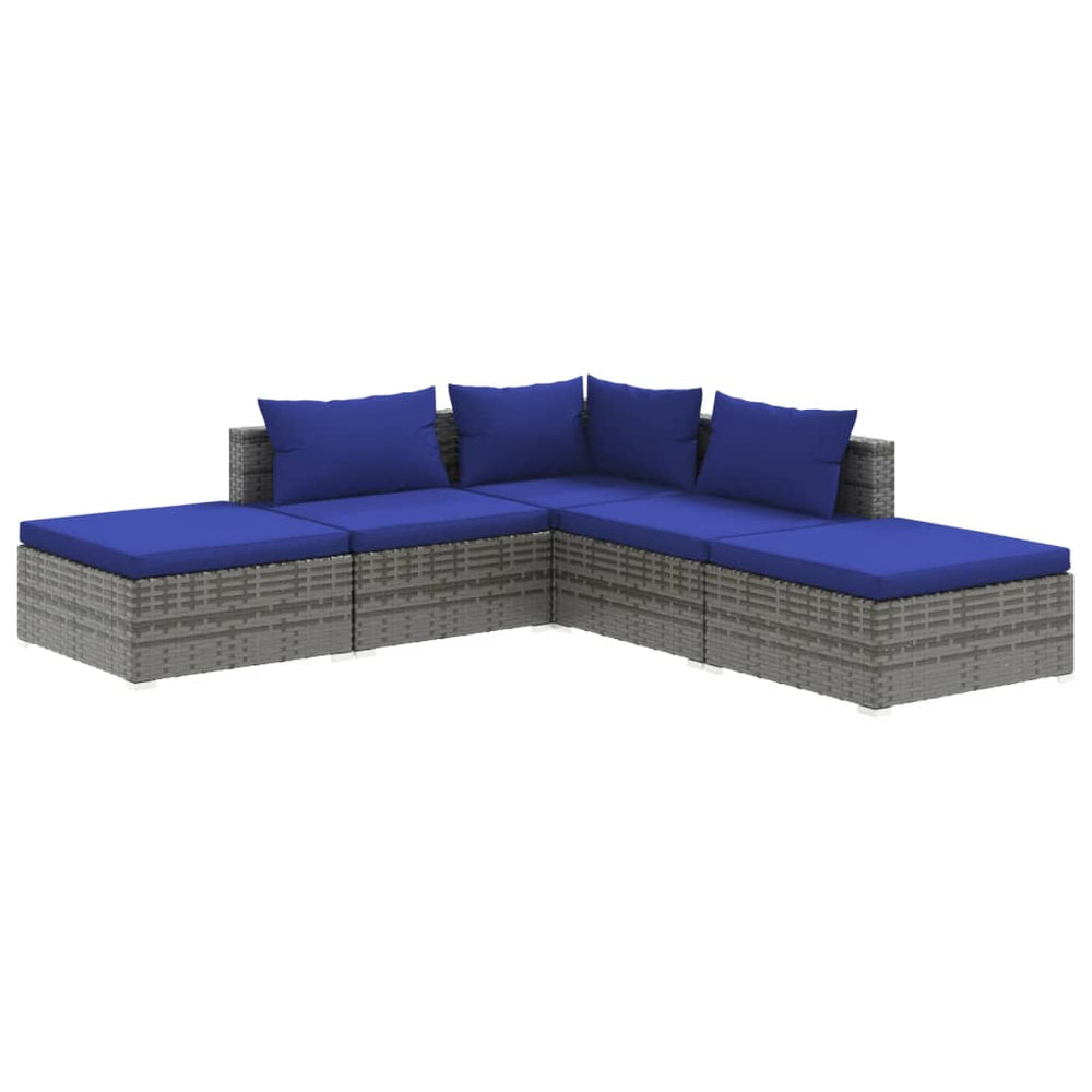 vidaXL Salon de jardin 5 pcs avec coussins résine tressée Gris