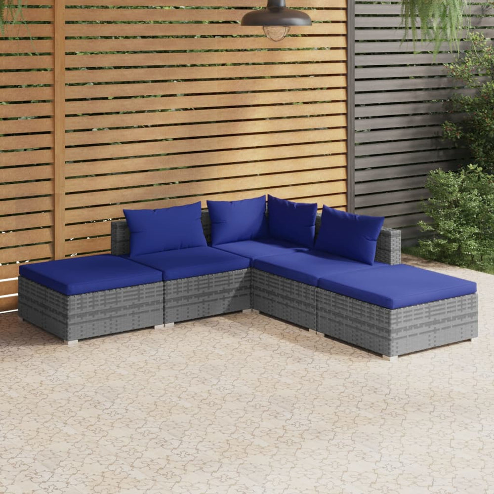 vidaXL Salon de jardin 5 pcs avec coussins résine tressée Gris