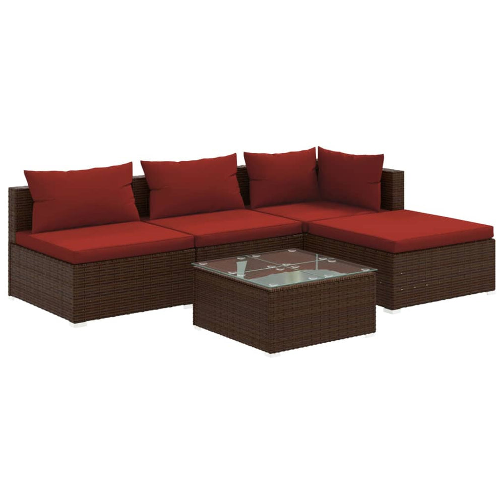 vidaXL Salon de jardin 5 pcs avec coussins résine tressée Marron