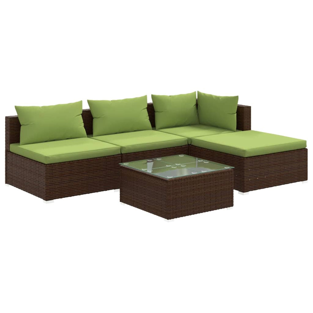 vidaXL Salon de jardin 5 pcs avec coussins résine tressée Marron