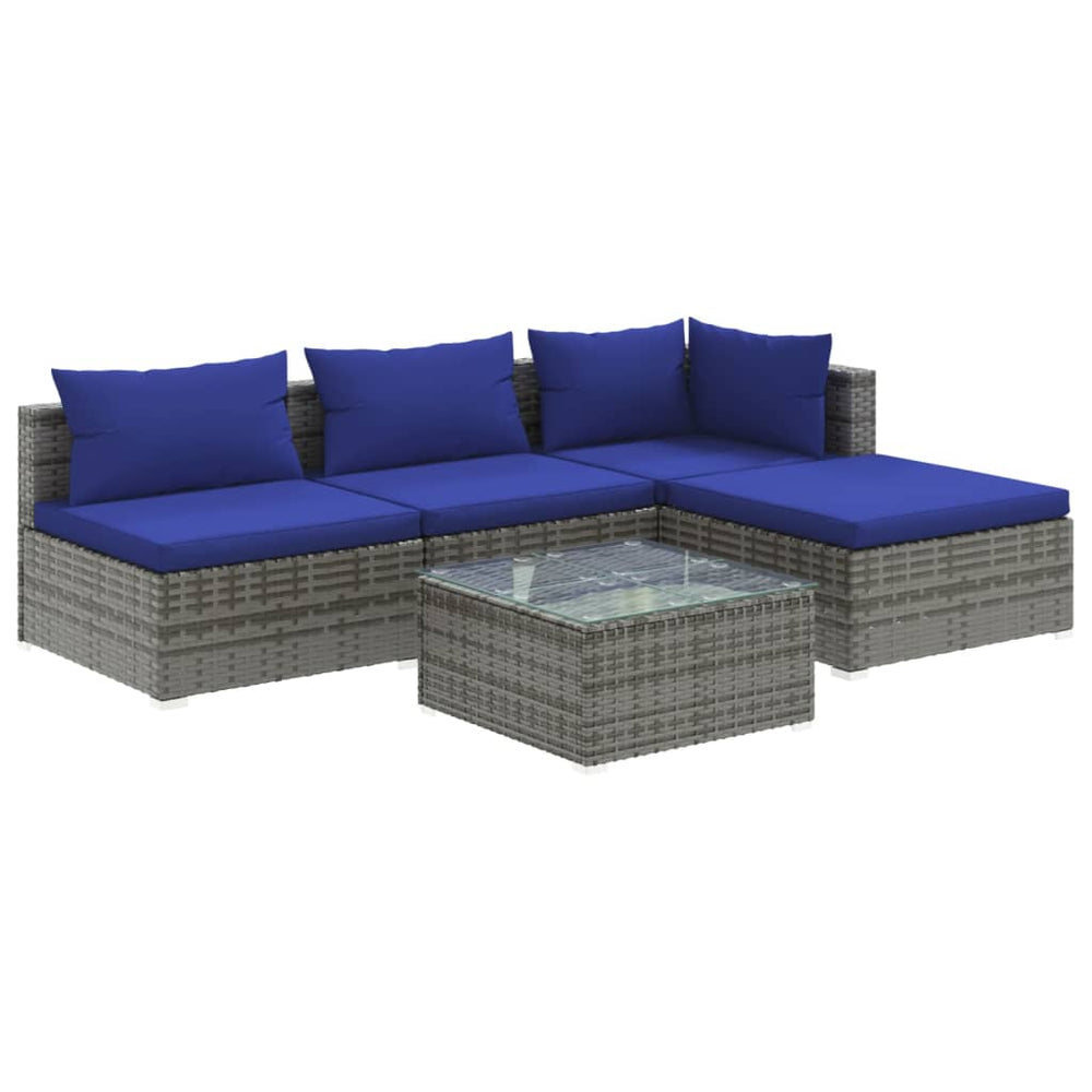 vidaXL Salon de jardin 5 pcs avec coussins résine tressée Gris