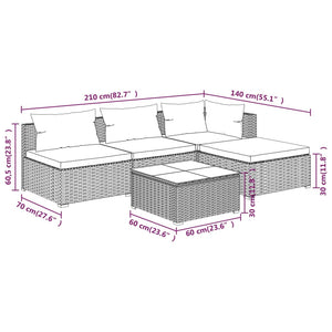 5-tlg. Garten-Lounge-Set mit Kissen Poly Rattan Grau