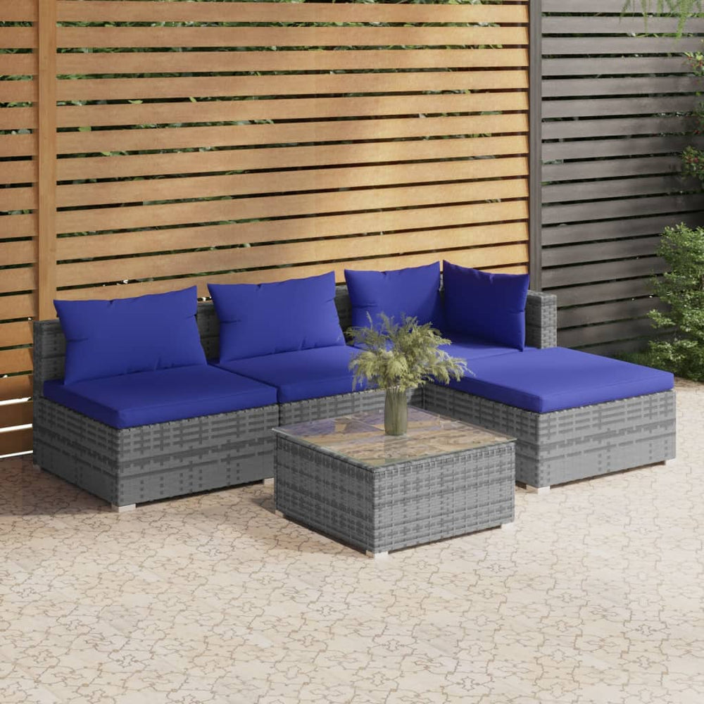 vidaXL Salon de jardin 5 pcs avec coussins résine tressée Gris