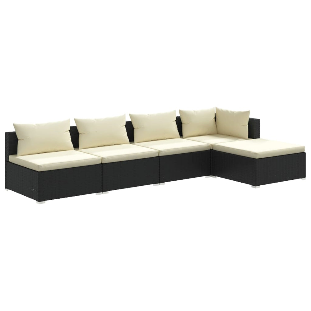vidaXL Salon de jardin 5 pcs avec coussins résine tressée noir