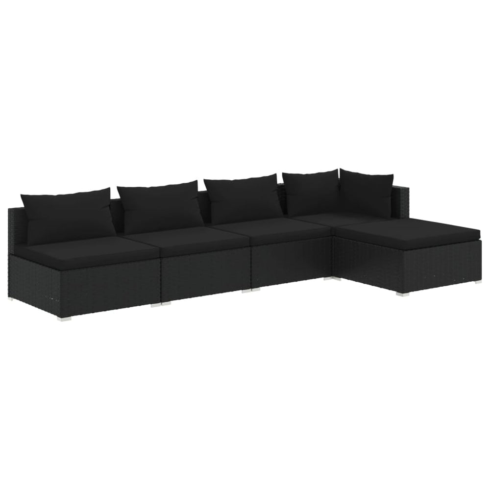 vidaXL Salon de jardin 5 pcs avec coussins résine tressée noir