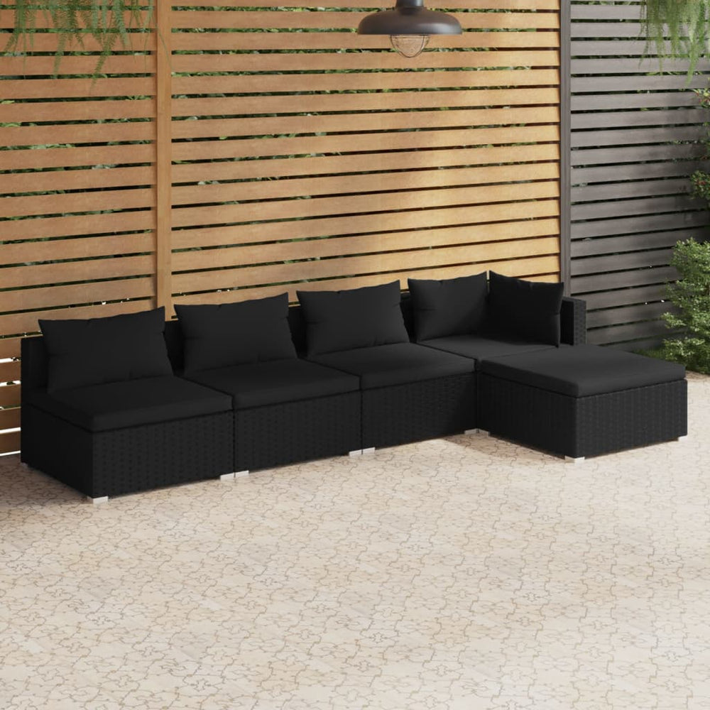 vidaXL Salon de jardin 5 pcs avec coussins résine tressée noir