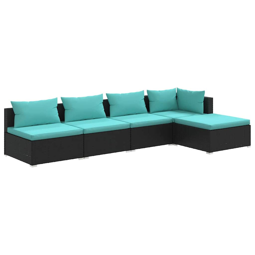vidaXL Salon de jardin 5 pcs avec coussins résine tressée noir