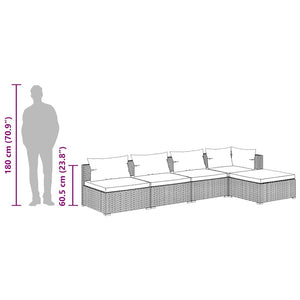 5-tlg. Garten-Lounge-Set mit Kissen Poly Rattan Schwarz