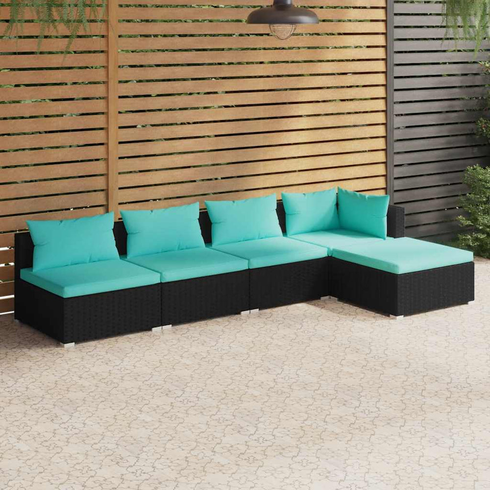 vidaXL Salon de jardin 5 pcs avec coussins résine tressée noir
