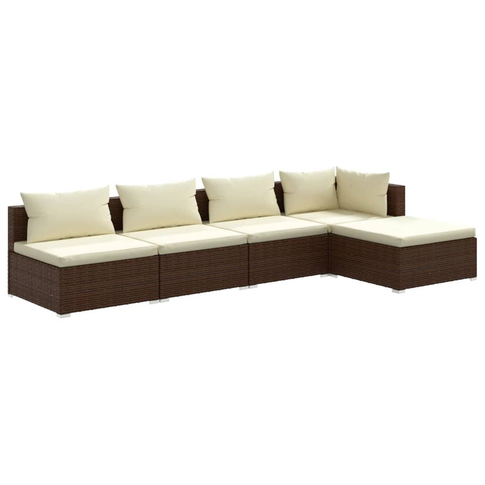 vidaXL Salon de jardin 5 pcs avec coussins résine tressée Marron