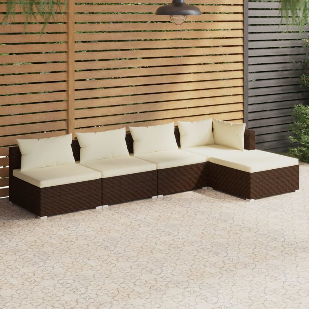 vidaXL Salon de jardin 5 pcs avec coussins résine tressée Marron