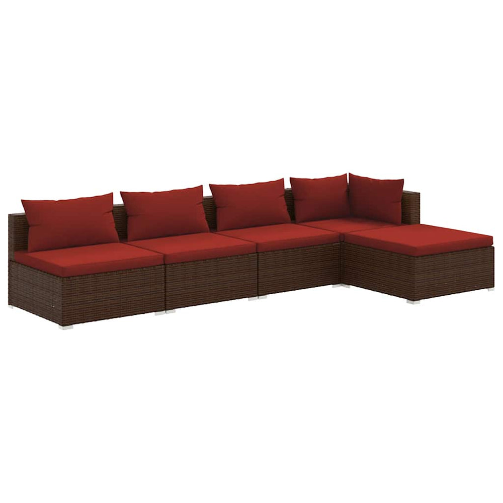vidaXL Salon de jardin 5 pcs avec coussins résine tressée Marron