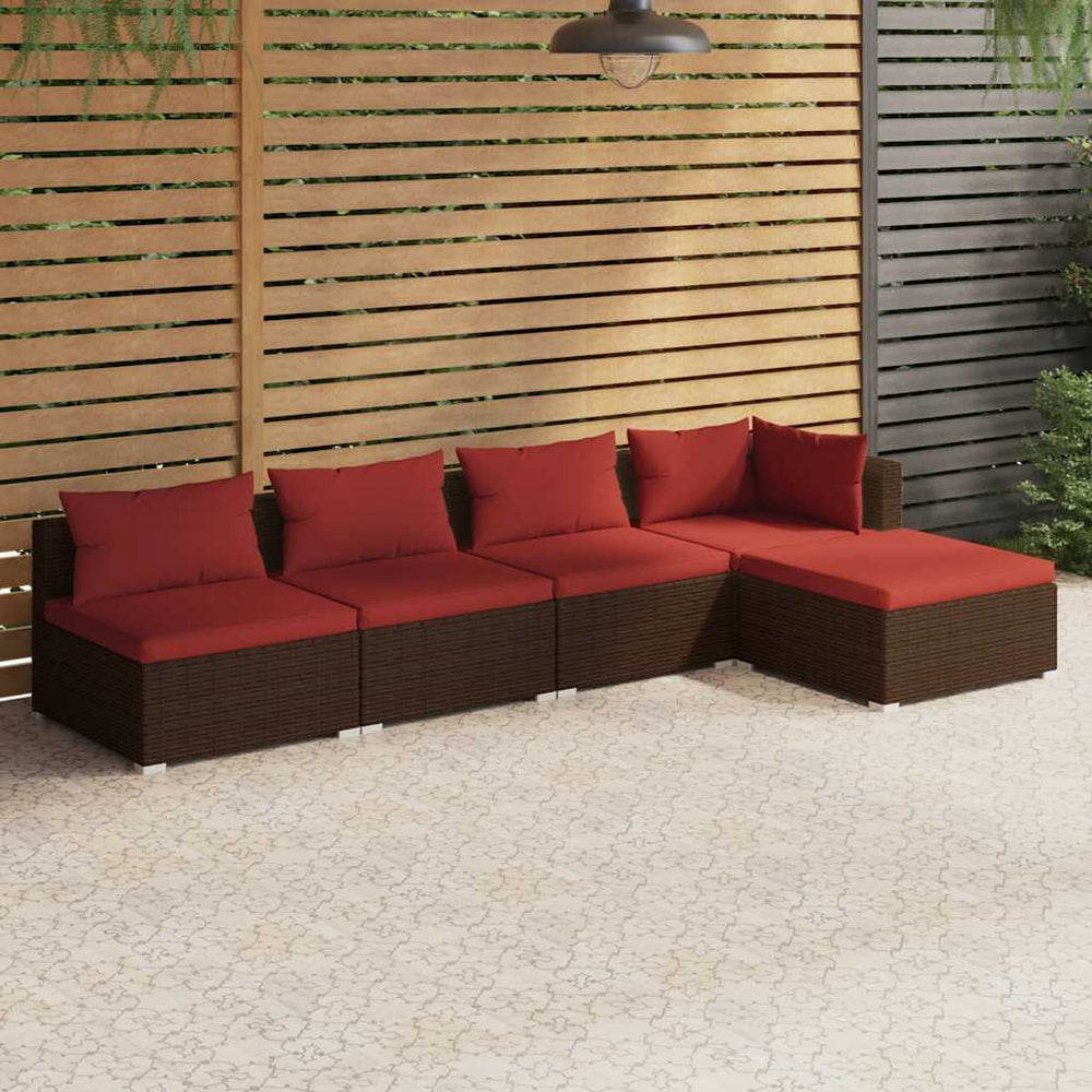 vidaXL Salon de jardin 5 pcs avec coussins résine tressée Marron