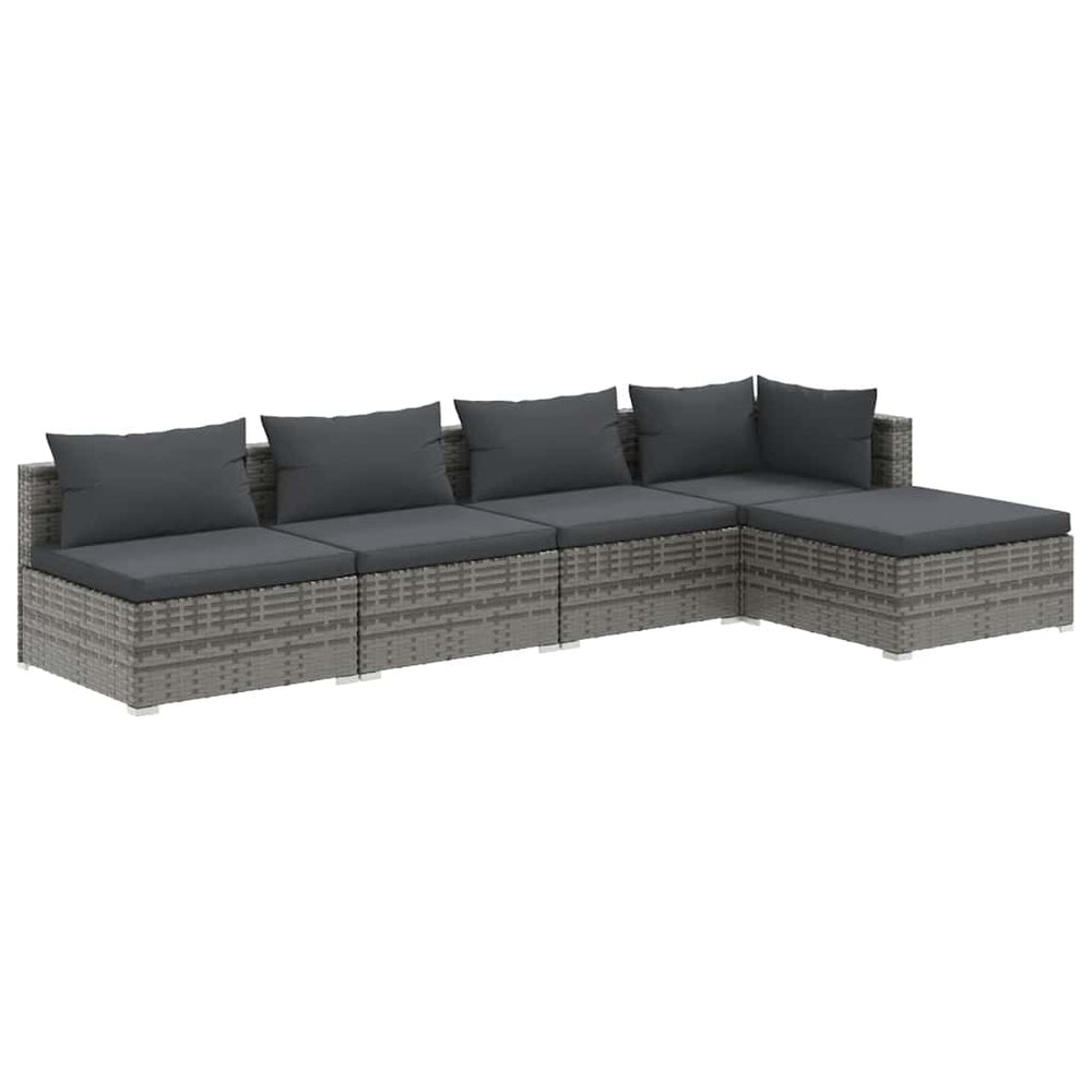 vidaXL Salon de jardin 5 pcs avec coussins résine tressée Gris