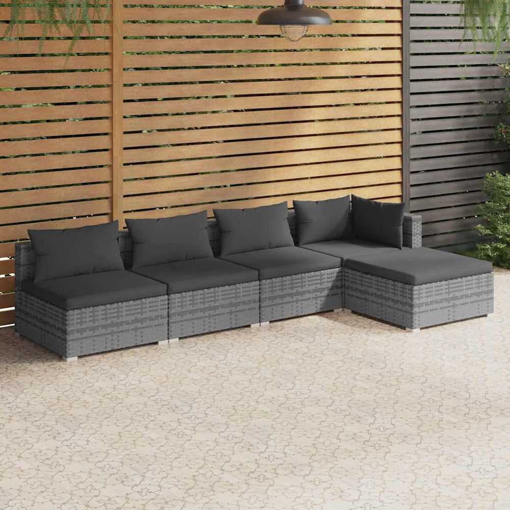 vidaXL Salon de jardin 5 pcs avec coussins résine tressée Gris