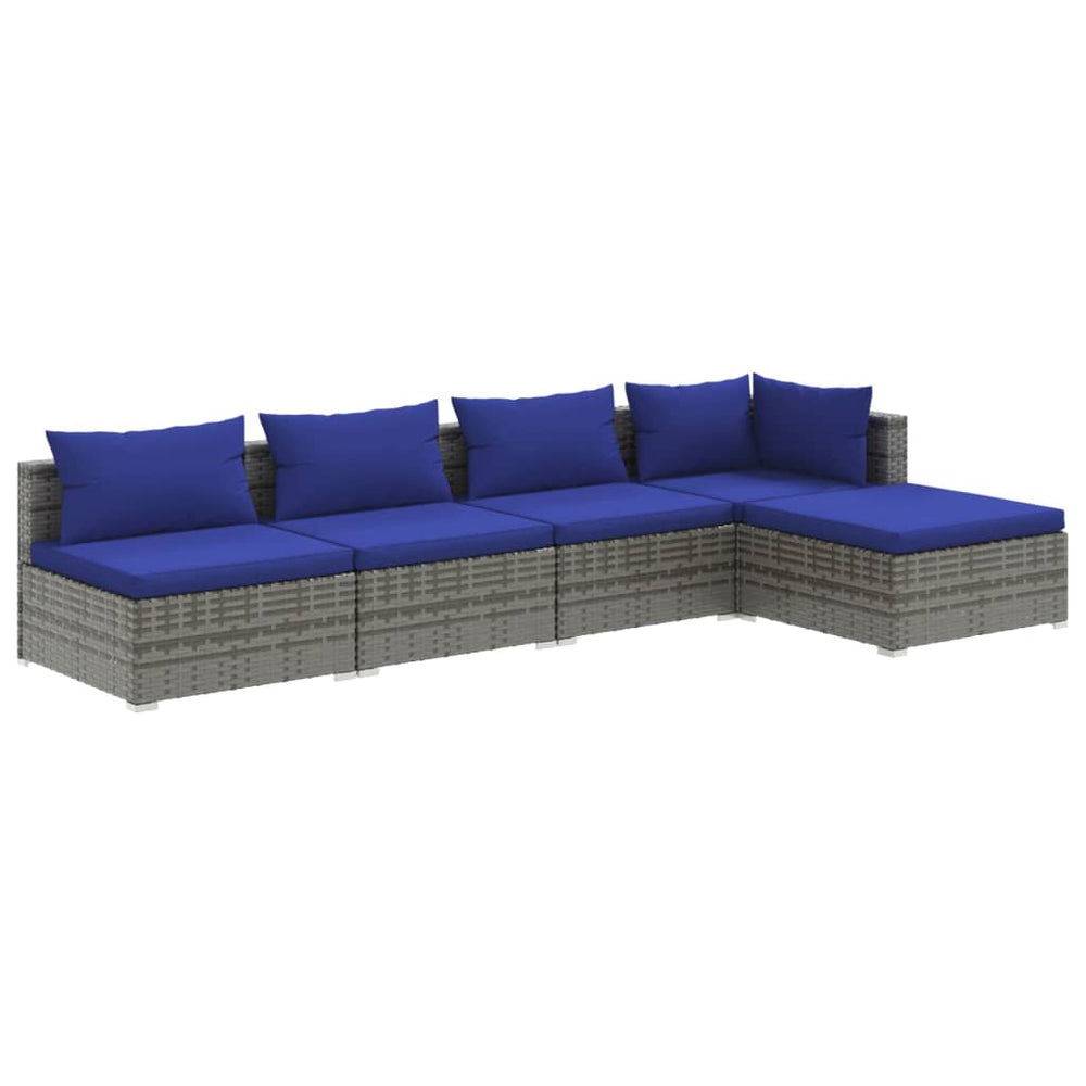 vidaXL Salon de jardin 5 pcs avec coussins résine tressée Gris