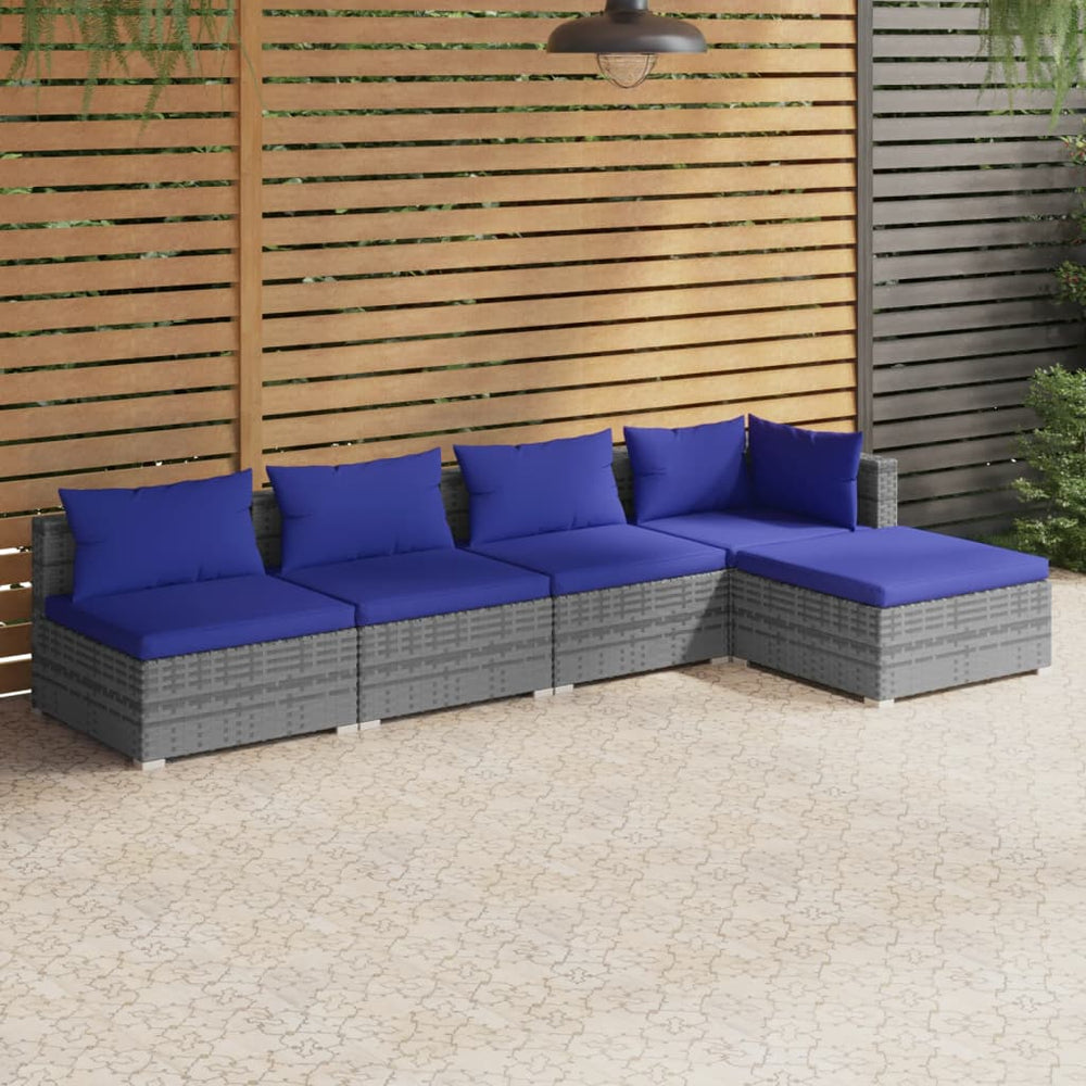 vidaXL Salon de jardin 5 pcs avec coussins résine tressée Gris