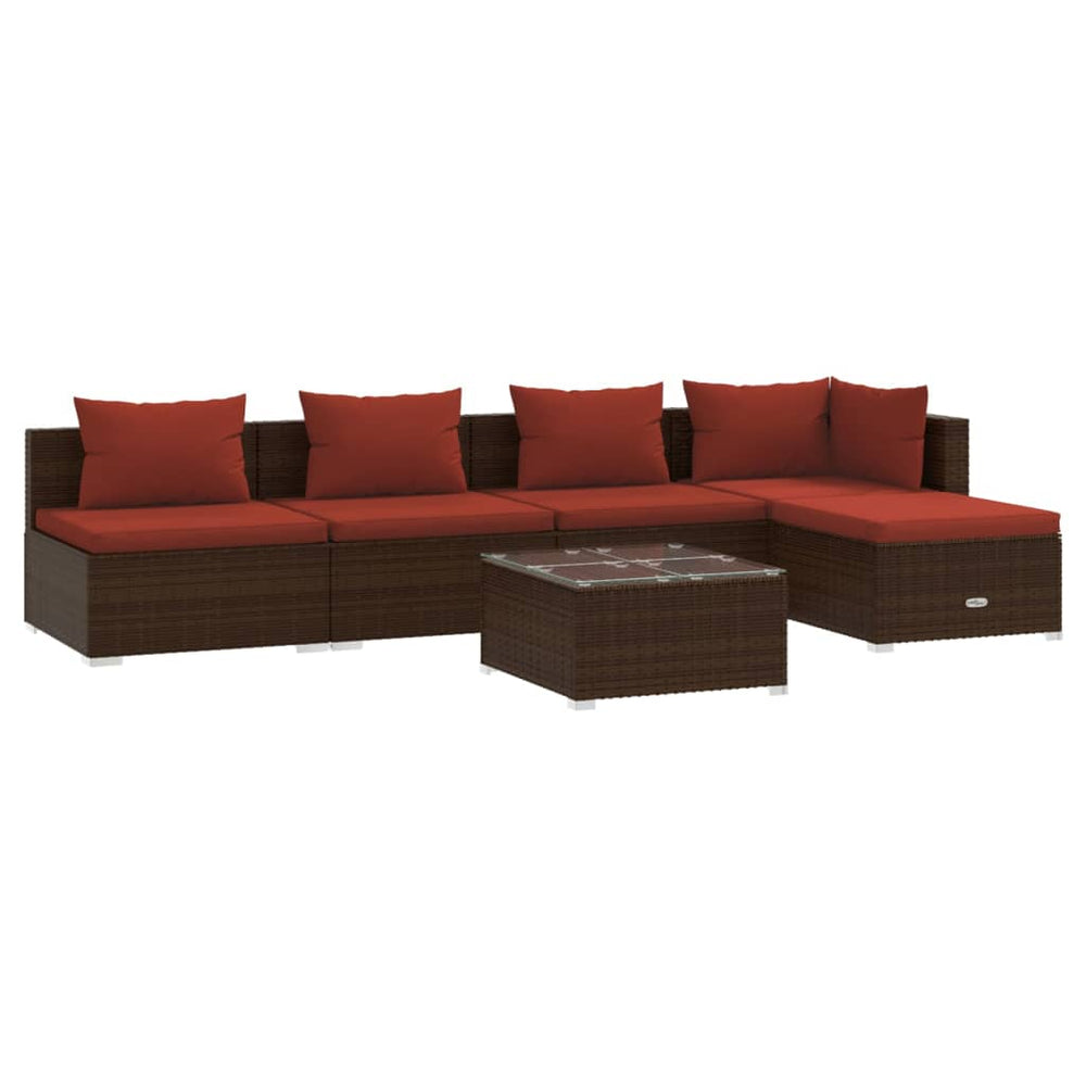vidaXL Salon de jardin 6 pcs avec coussins résine tressée Marron