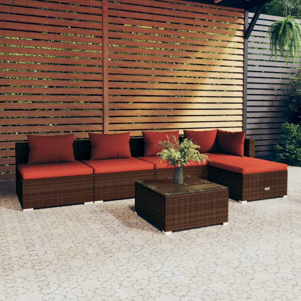 vidaXL Salon de jardin 6 pcs avec coussins résine tressée Marron