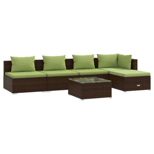 6-tlg. Garten-Lounge-Set mit Auflagen Poly Rattan Braun
