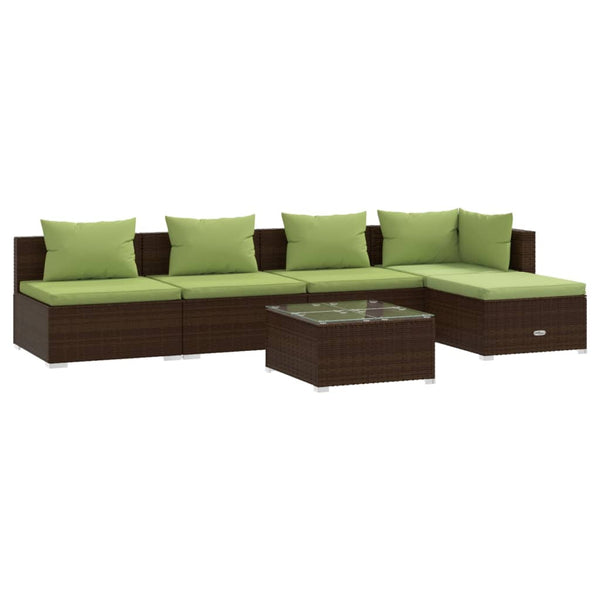 6-tlg. Garten-Lounge-Set mit Auflagen Poly Rattan Braun