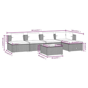 6-tlg. Garten-Lounge-Set mit Auflagen Poly Rattan Braun