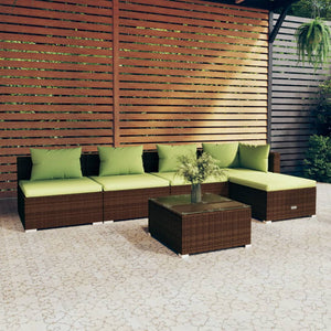6-tlg. Garten-Lounge-Set mit Auflagen Poly Rattan Braun