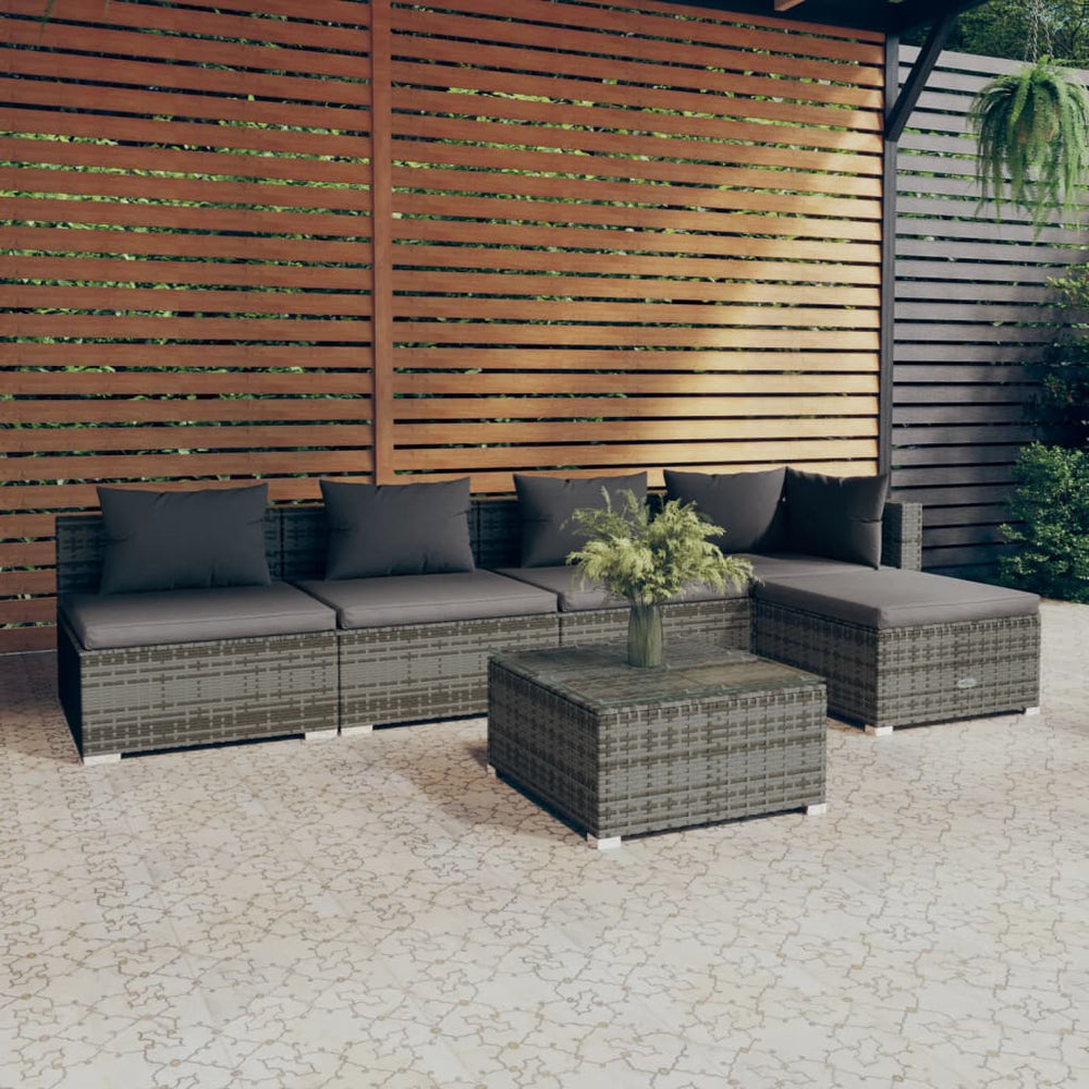 vidaXL Salon de jardin 6 pcs avec coussins résine tressée gris
