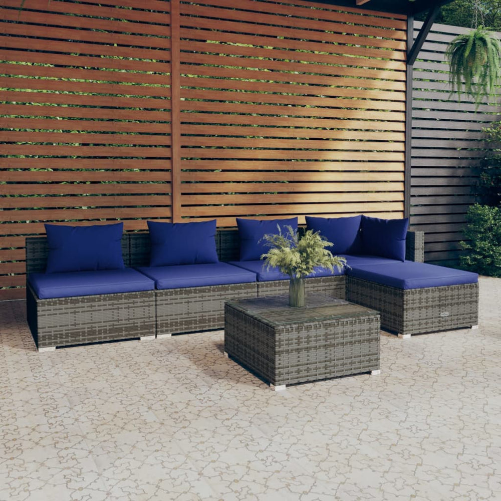 vidaXL Salon de jardin 6 pcs avec coussins résine tressée gris
