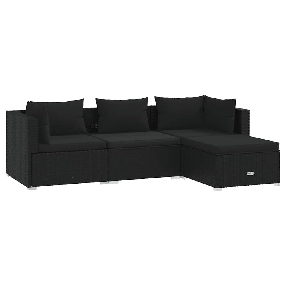 vidaXL Salon de jardin 4 pcs avec coussins résine tressée noir