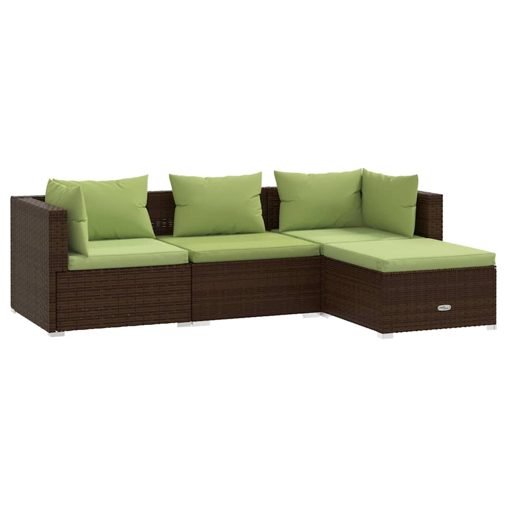 vidaXL Salon de jardin 4 pcs avec coussins résine tressée marron