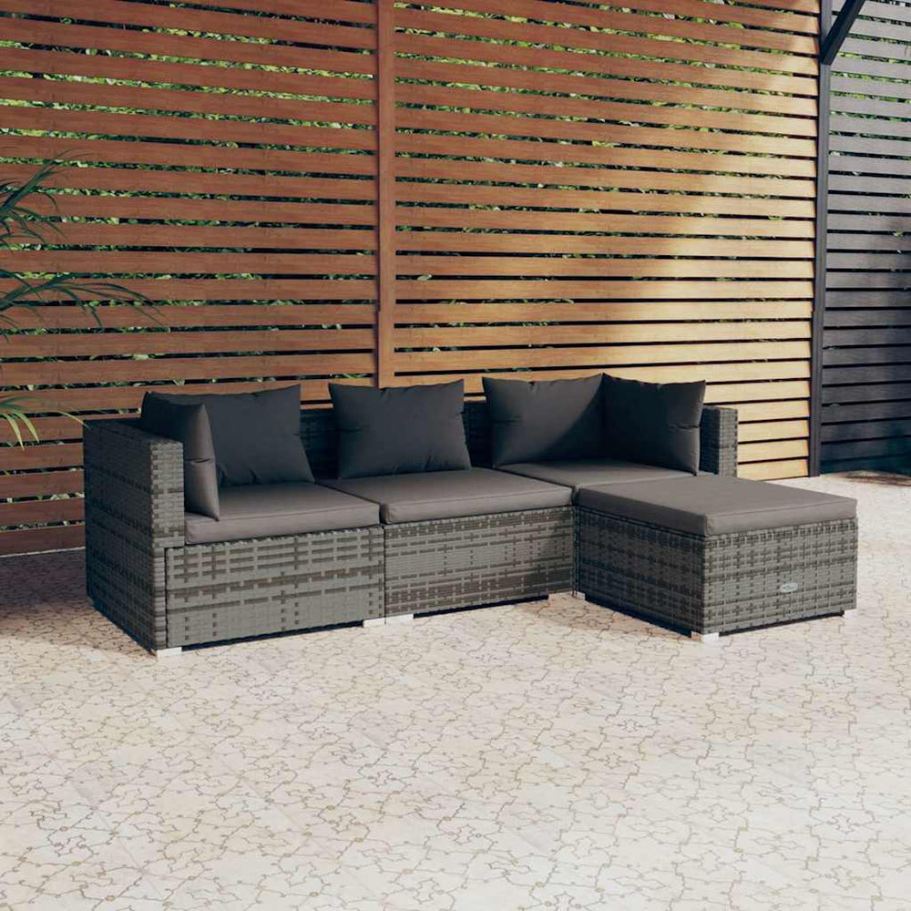 vidaXL Salon de jardin 4 pcs avec coussins résine tressée gris