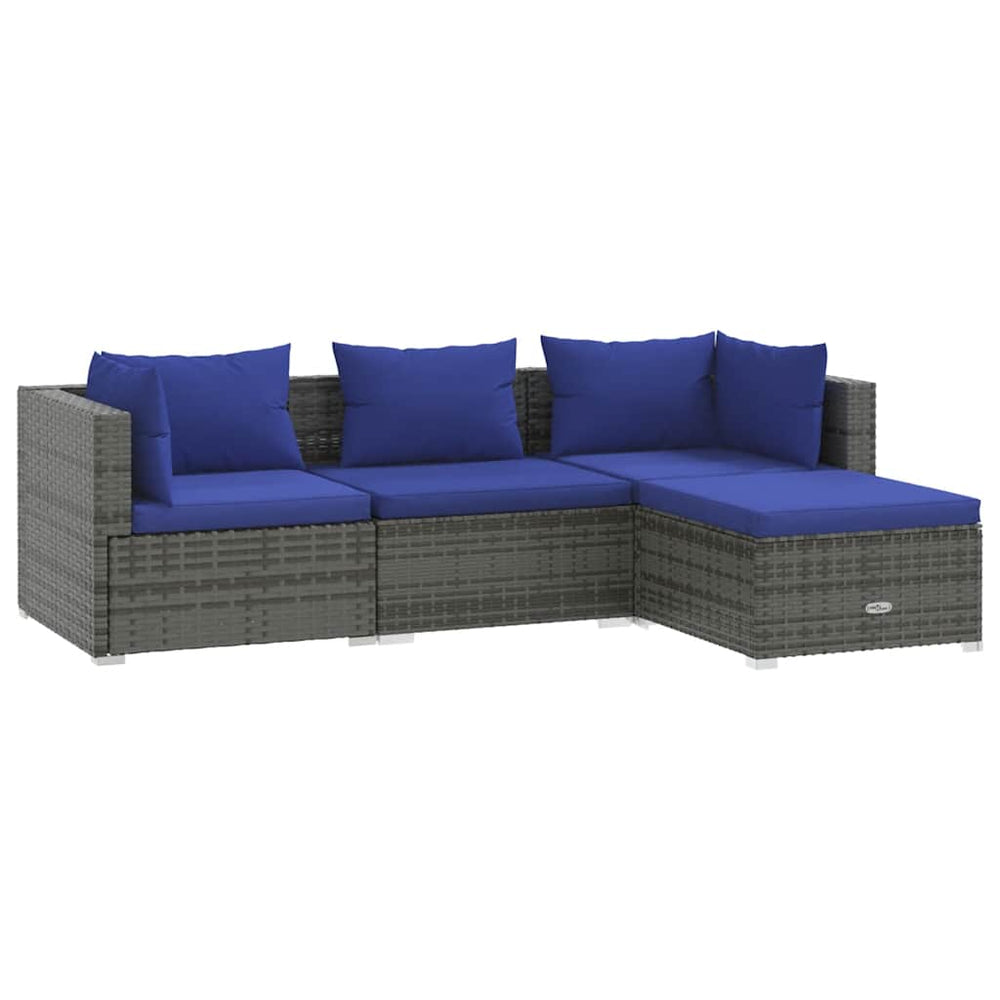 vidaXL Salon de jardin 4 pcs avec coussins résine tressée gris